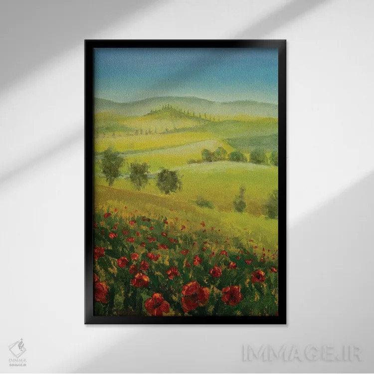 تابلو دکوراتیو صبح زود آفتابی در کنار رودخانه اثر والری ریباکوف - نمای قابدار مشکی