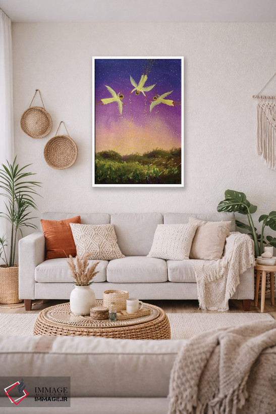 تابلو دکوراتیو Michel And Raphael Fly In Night,سه فرشته مقرب جبرئیل، میک… اثر والری ریباکوف - D1W
