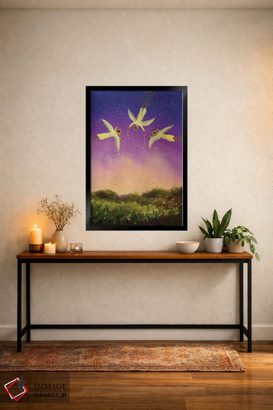 تابلو دکوراتیو Michel And Raphael Fly In Night,سه فرشته مقرب جبرئیل، میک… اثر والری ریباکوف - D4B