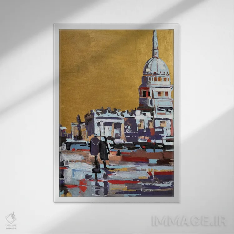 تابلو دکوراتیو آسمان طلایی در میدان ترافالگار اثر ویتا شاگن - نمای قابدار سفید