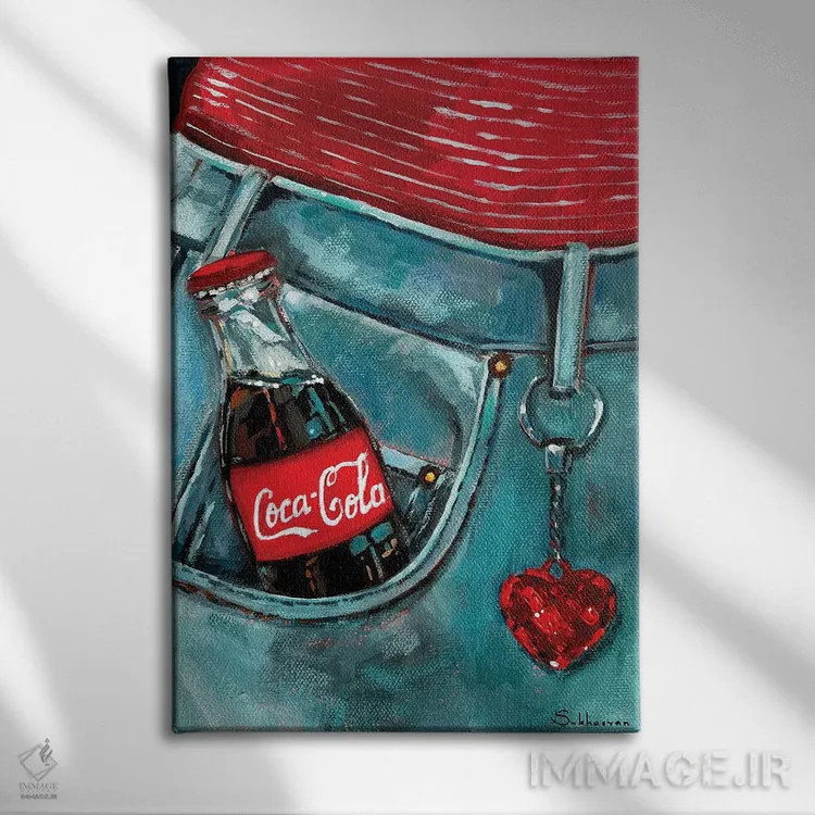 تابلو دکوراتیو Blue Jeans And Heart Shaped Keychain,کوکاکولا، شلوار… اثر ویکتوریا سوخاسیان - نمای روبهرو روی دیوار
