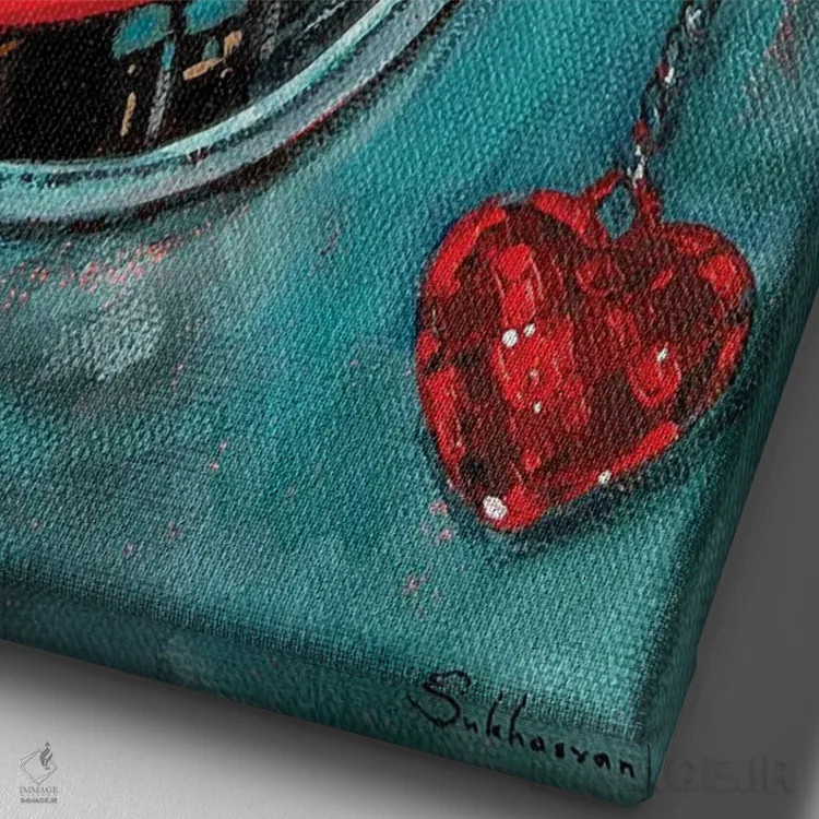 تابلو دکوراتیو Blue Jeans And Heart Shaped Keychain,کوکاکولا، شلوار… اثر ویکتوریا سوخاسیان - نمای نزدیک بافت بوم