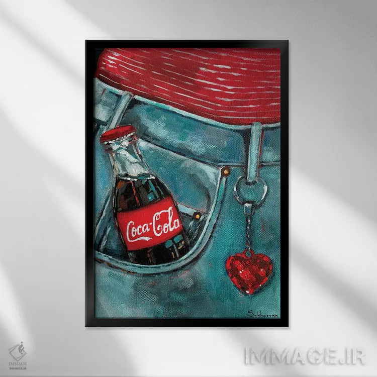 تابلو دکوراتیو Blue Jeans And Heart Shaped Keychain,کوکاکولا، شلوار… اثر ویکتوریا سوخاسیان - نمای قابدار مشکی