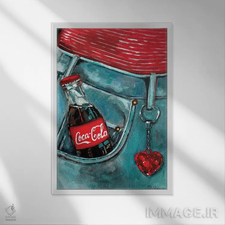 تابلو دکوراتیو Blue Jeans And Heart Shaped Keychain,کوکاکولا، شلوار… اثر ویکتوریا سوخاسیان - نمای قابدار سفید