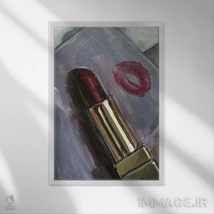 تابلو دکوراتیو رژلب قرمز و یک بوسه اثر ویکتوریا سوخاسیان - نمای قابدار سفید