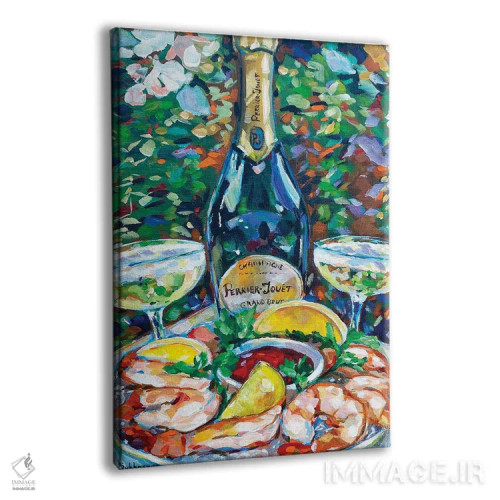 تابلو دکوراتیو Shrimps And Lemons,طبیعت بی جان با شامپاین، میگو و لی… اثر ویکتوریا سوخاسیان - نمای پرسپکتیو محصول