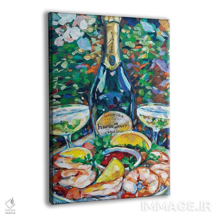 تابلو دکوراتیو Shrimps And Lemons,طبیعت بی جان با شامپاین، میگو و لی… اثر ویکتوریا سوخاسیان - نمای پرسپکتیو محصول