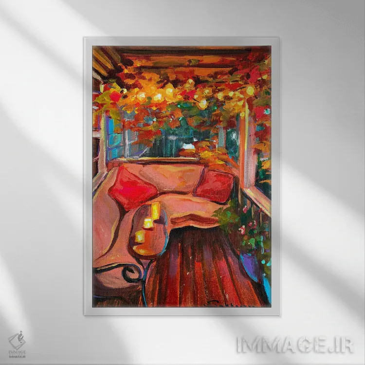 تابلو دکوراتیو شب پاییزی اثر ویکتوریا سوخاسیان - نمای قابدار سفید