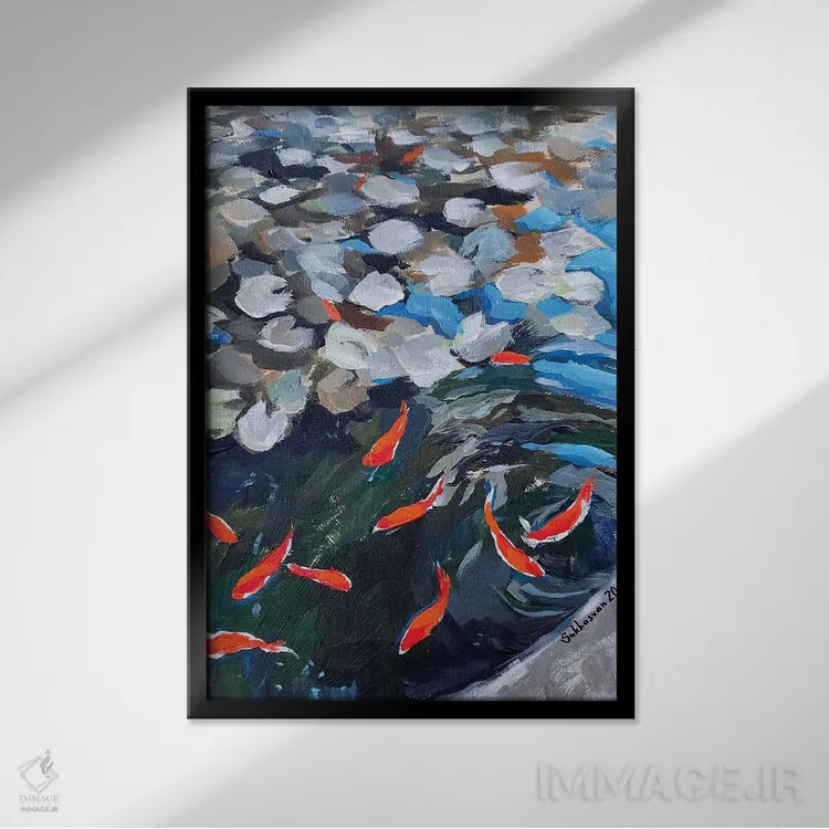 تابلو دکوراتیو برکه ژاپنی اثر ویکتوریا سوخاسیان - نمای قابدار مشکی