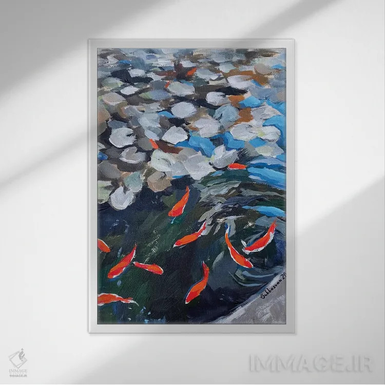 تابلو دکوراتیو برکه ژاپنی اثر ویکتوریا سوخاسیان - نمای قابدار سفید