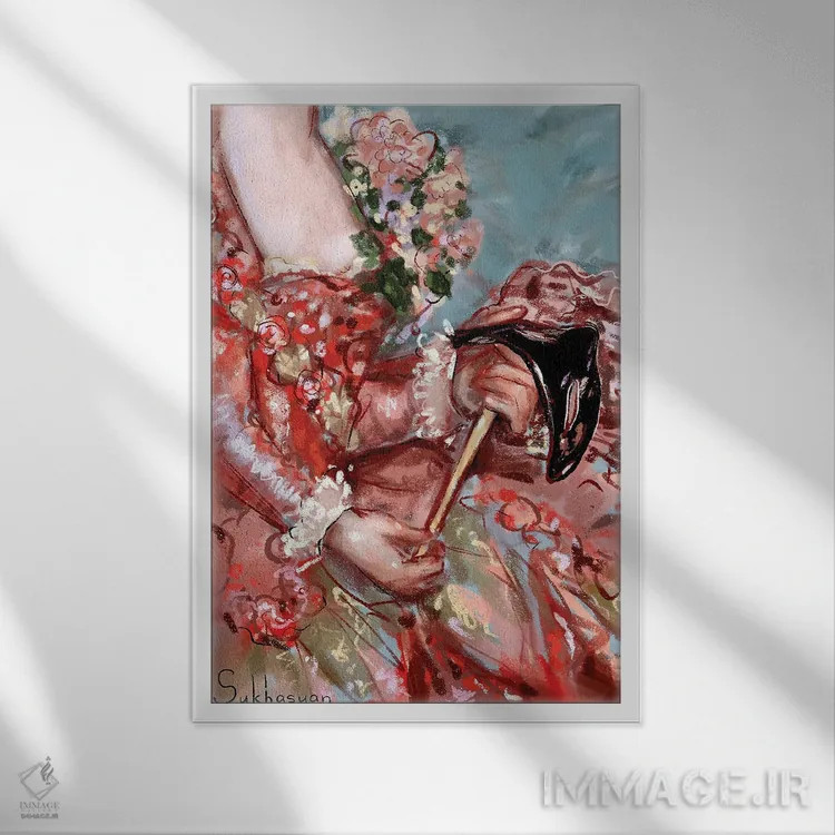 تابلو دکوراتیو بالماسکه اثر ویکتوریا سوخاسیان - نمای قابدار سفید