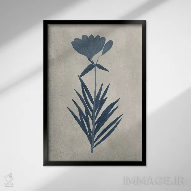 تابلو مینیمال گل های پرس شده سرمه ای I اثر ویژن استودیو - نمای قابدار مشکی