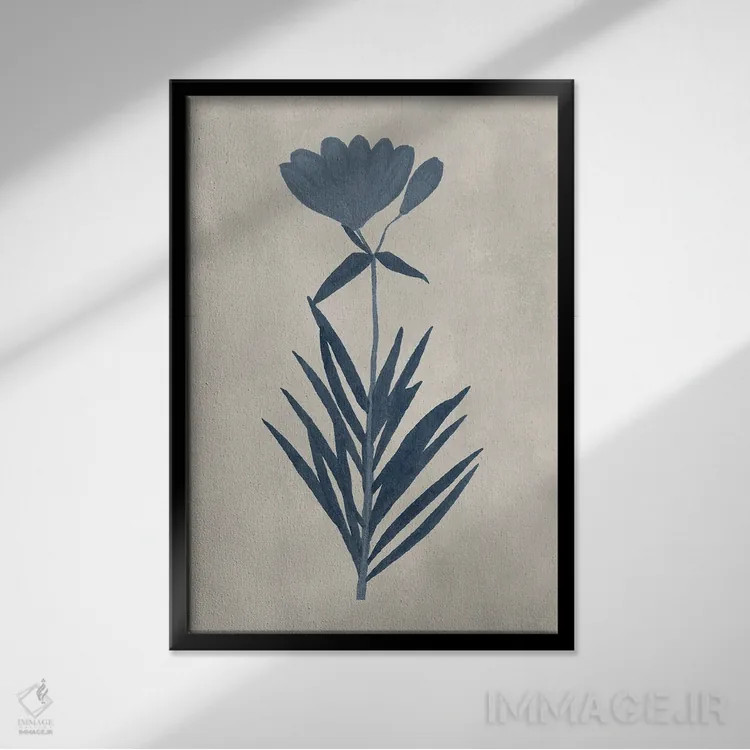 تابلو مینیمال گل های پرس شده سرمه ای I اثر ویژن استودیو - نمای قابدار مشکی