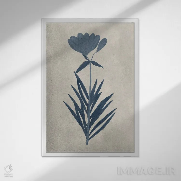تابلو مینیمال گل های پرس شده سرمه ای I اثر ویژن استودیو - نمای قابدار سفید