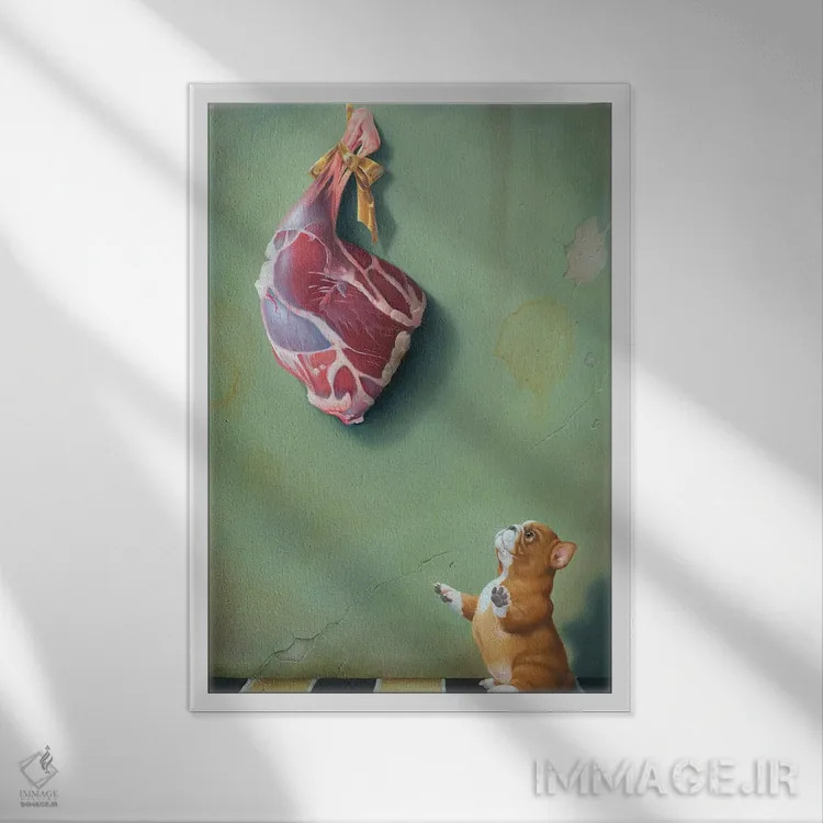 تابلو دکوراتیو گوشت گاز زدن اثر سوزان ویسر - نمای قابدار سفید