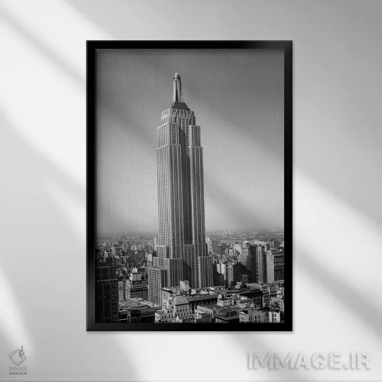 تابلو دکوراتیو دهه ۱۹۳۰ نیویورک ساختمان امپایر استیت به طور کامل بدون آنت… اثر تصاویر وینتج - نمای قابدار مشکی