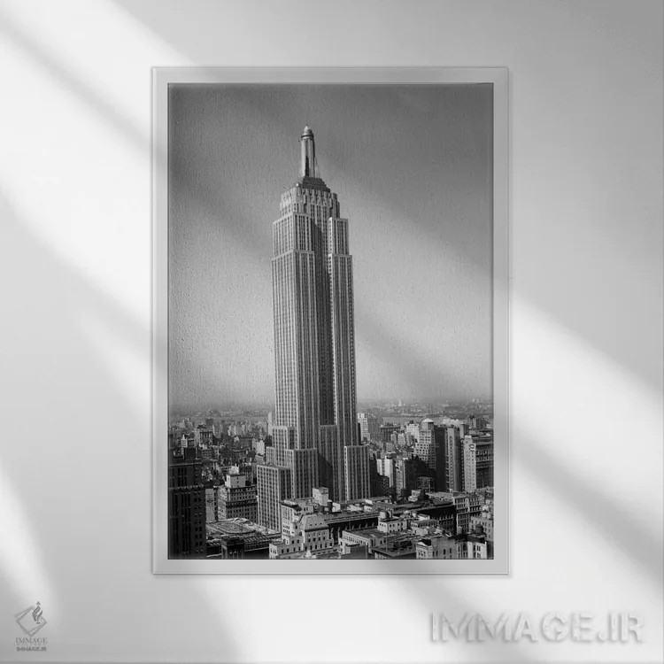 تابلو دکوراتیو دهه ۱۹۳۰ نیویورک ساختمان امپایر استیت به طور کامل بدون آنت… اثر تصاویر وینتج - نمای قابدار سفید