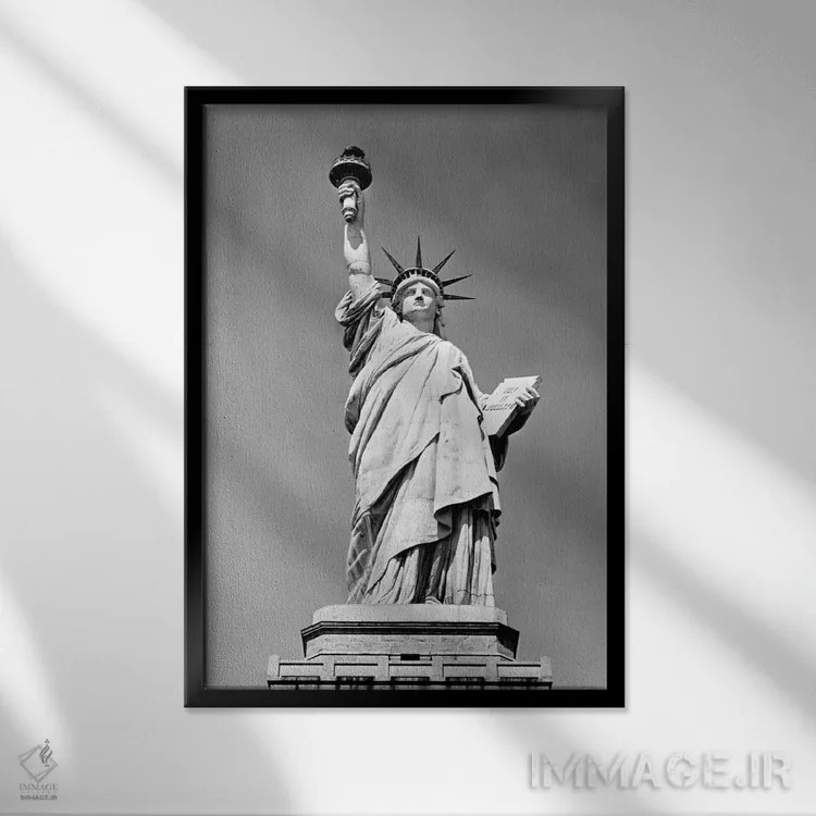 تابلو دکوراتیو دهه ۱۹۳۰ تندیس آزادی بندر نیویورک جزیره الیس یادبود ملی ۱۸… اثر تصاویر وینتج - نمای قابدار مشکی