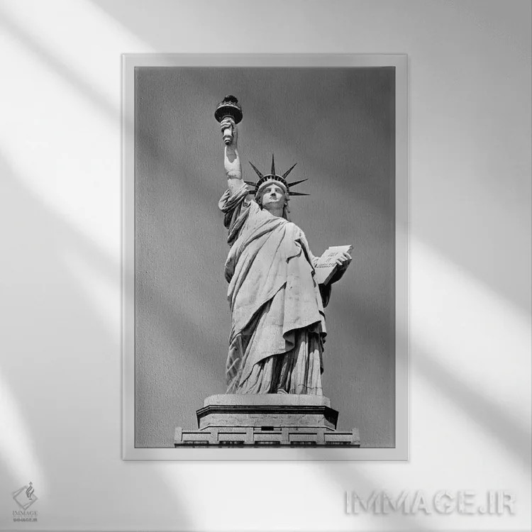 تابلو دکوراتیو دهه ۱۹۳۰ تندیس آزادی بندر نیویورک جزیره الیس یادبود ملی ۱۸… اثر تصاویر وینتج - نمای قابدار سفید