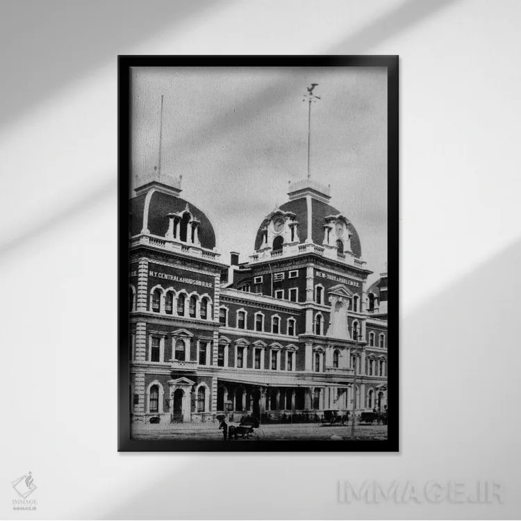 تابلو دکوراتیو ۱۸۷۱ ایستگاه گرند سنترال نیویورک اثر تصاویر وینتج - نمای قابدار مشکی