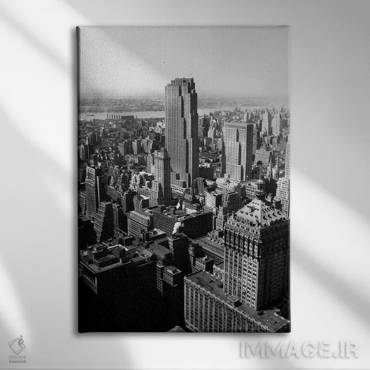 تابلو دکوراتیو نمای هوایی منهتن نیویورک، مرکز راکفلر و رادیو سیتی در مرکز… اثر تصاویر وینتج - نمای روبهرو روی دیوار