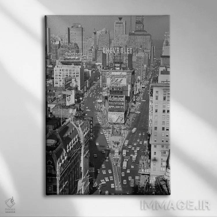 تابلو دکوراتیو منظره مرتفع از ترافیک میدان تایمز نیویورک با نگاه به شمال… اثر تصاویر وینتج - نمای روبهرو روی دیوار