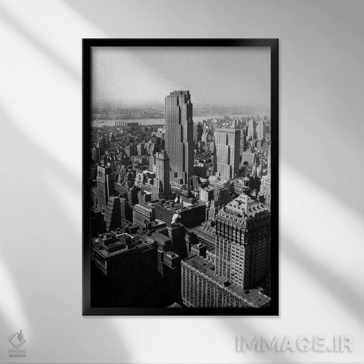 تابلو دکوراتیو نمای هوایی منهتن نیویورک، مرکز راکفلر و رادیو سیتی در مرکز… اثر تصاویر وینتج - نمای قابدار مشکی