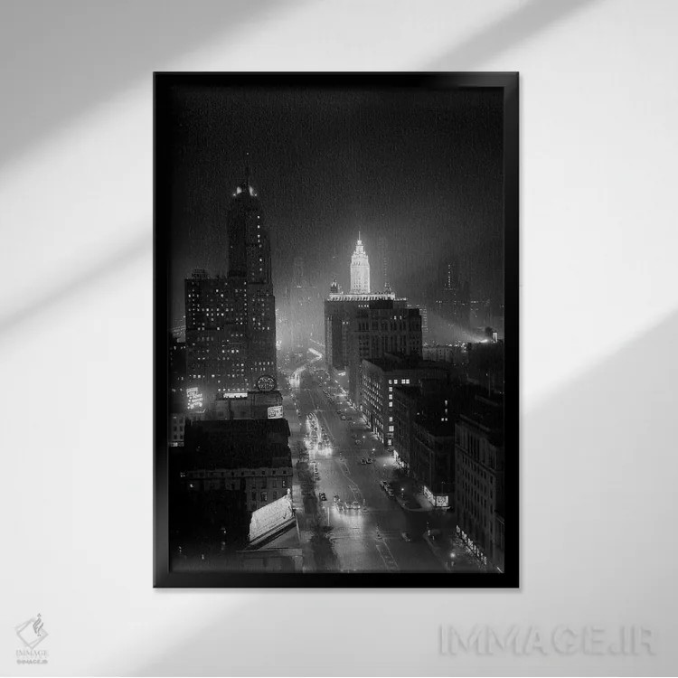 تابلو دکوراتیو نمای هوایی شبانه از شهر شیکاگو ایلینوی با دید به خیابان می… اثر تصاویر وینتج - نمای قابدار مشکی