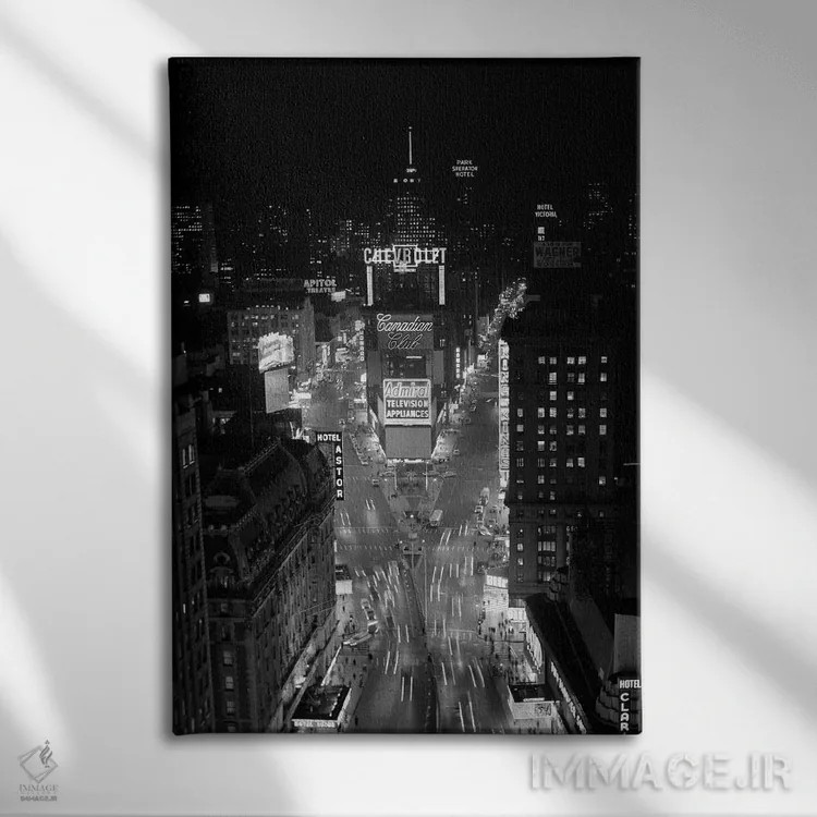 تابلو دکوراتیو نمای هوایی شبانه تایمز اسکوئر از ساختمان تایمز رو به شمال… اثر تصاویر وینتج - نمای روبهرو روی دیوار
