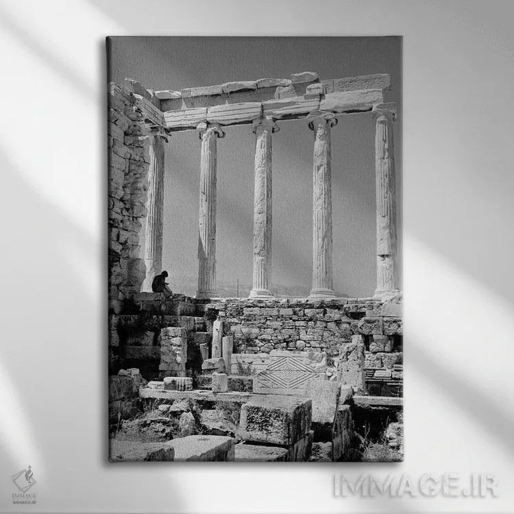تابلو دکوراتیو فرد ناشناس کتاب خوان در میان ستون های یونانی و ویرانه های… اثر تصاویر وینتج - نمای روبهرو روی دیوار