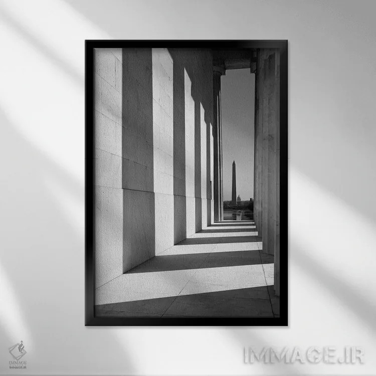 تابلو دکوراتیو نمای بنای یادبود واشنگتن از یادمان لینکلن واشنگتن دی سی ده… اثر تصاویر وینتج - نمای قابدار مشکی
