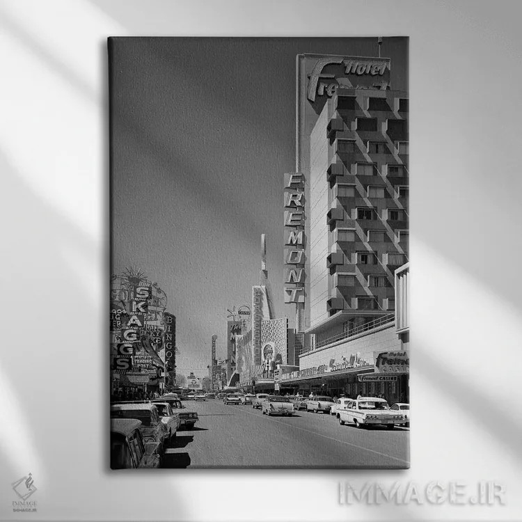 تابلو دکوراتیو منظره خیابان فریمونت در مرکز شهر لاس وگاس نوادا اثر تصاویر وینتج - نمای روبهرو روی دیوار