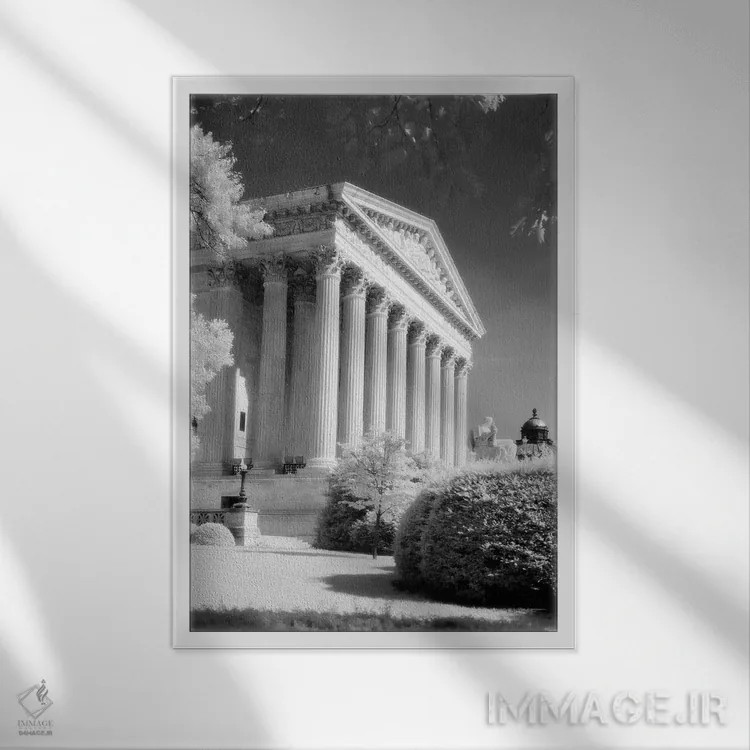 تابلو دکوراتیو عکاسی فروسرخ از جلوی ساختمان دیوان عالی واشنگتن دی سی اثر تصاویر وینتج - نمای قابدار سفید