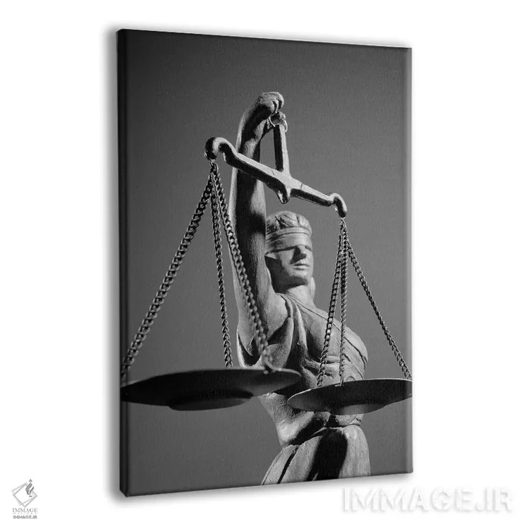 تابلو دکوراتیو مجسمه عدالت نابینا با ترازوی عدالت در دست اثر تصاویر وینتج - نمای پرسپکتیو محصول