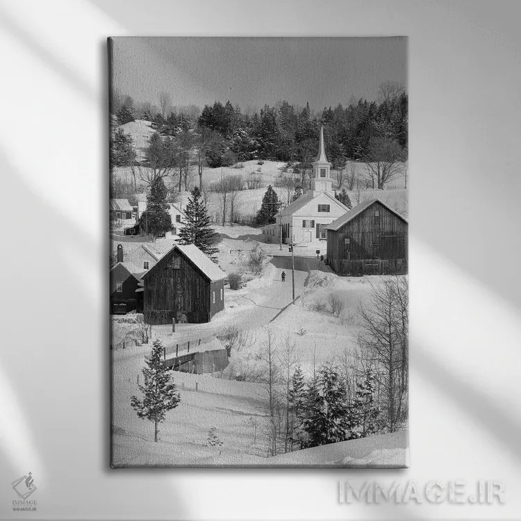 تابلو دکوراتیو منظره زمستانی منطقه ویتس ریور جانکشن ورمونت اثر تصاویر وینتج - نمای روبهرو روی دیوار