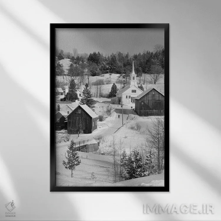 تابلو دکوراتیو منظره زمستانی منطقه ویتس ریور جانکشن ورمونت اثر تصاویر وینتج - نمای قابدار مشکی