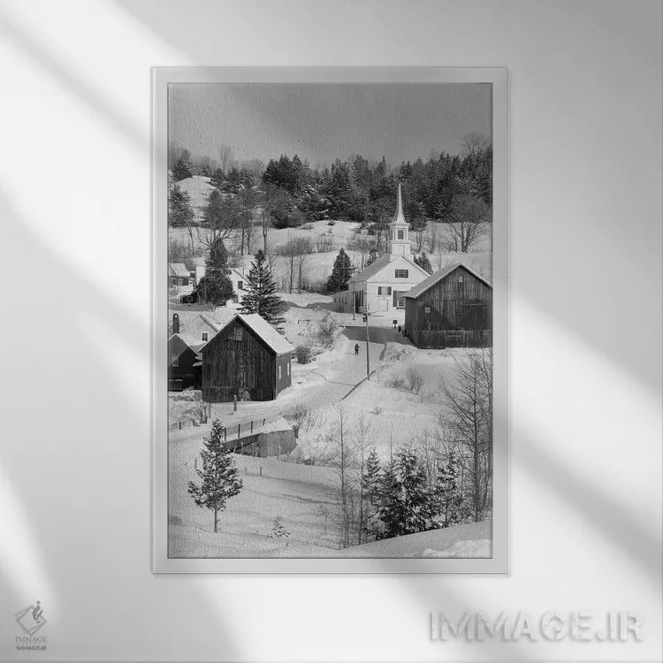 تابلو دکوراتیو منظره زمستانی منطقه ویتس ریور جانکشن ورمونت اثر تصاویر وینتج - نمای قابدار سفید