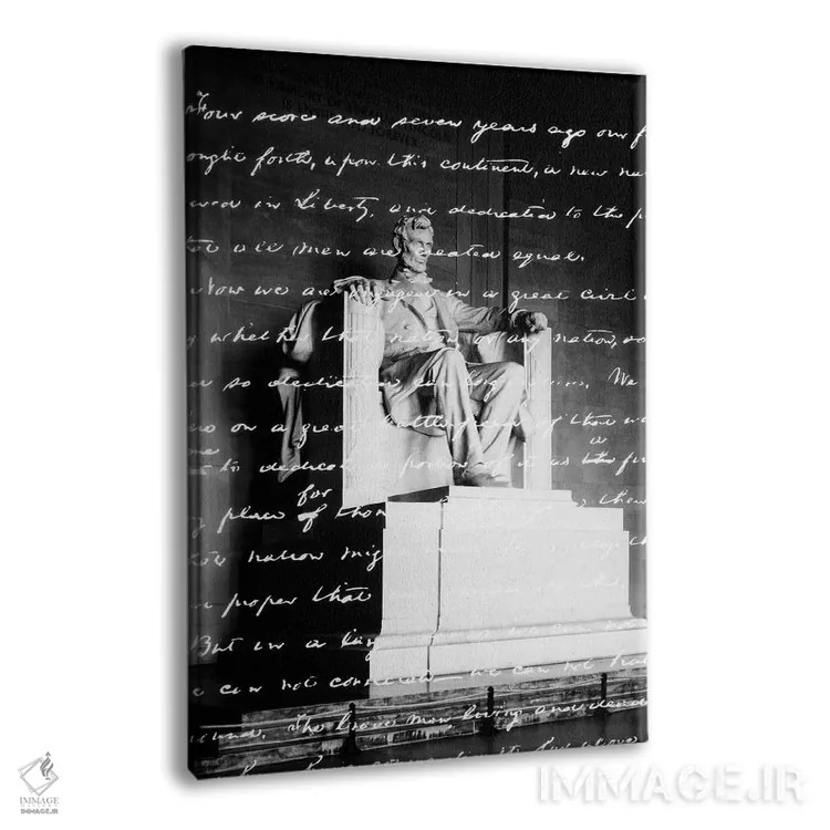 تابلو دکوراتیو خطابه دست نویس گتیسبورگ روی تصویر مجسمه یادبود لینکلن همپو… اثر تصاویر وینتج - نمای پرسپکتیو محصول