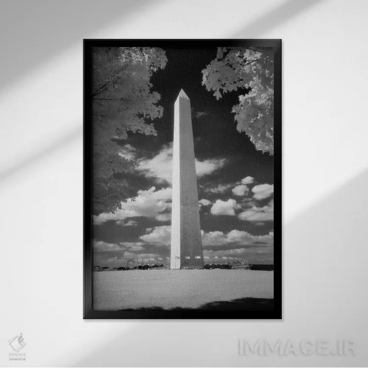 تابلو دکوراتیو عکس فروسرخ از یادبود واشنگتن در واشنگتن دی سی اثر تصاویر وینتج - نمای قابدار مشکی