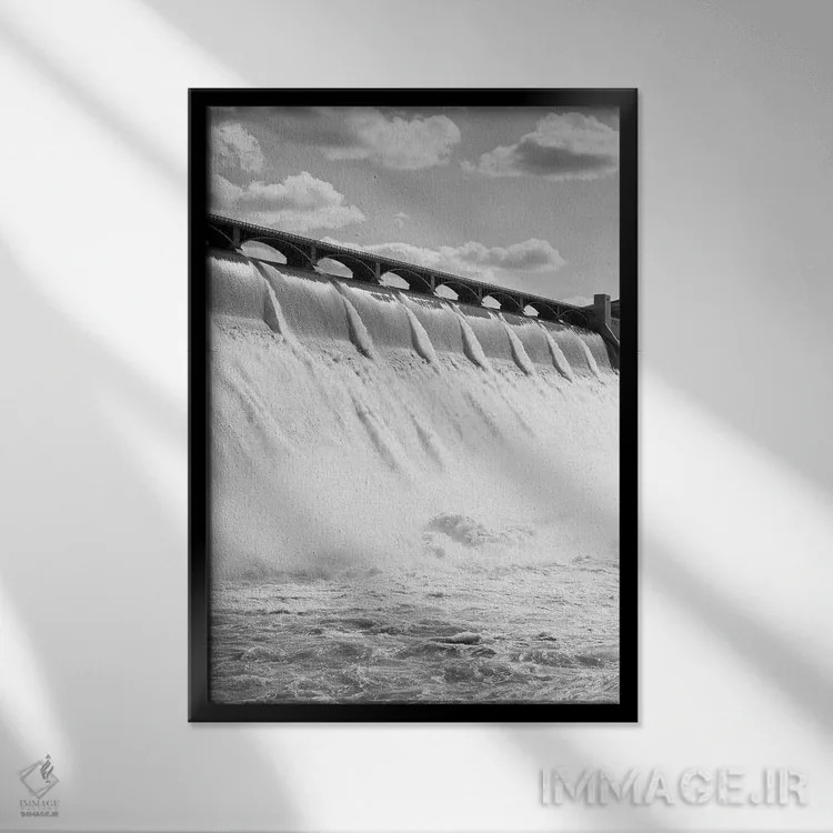 تابلو دکوراتیو سرریز سد گرند کولی در ایالت واشنگتن اثر تصاویر وینتج - نمای قابدار مشکی