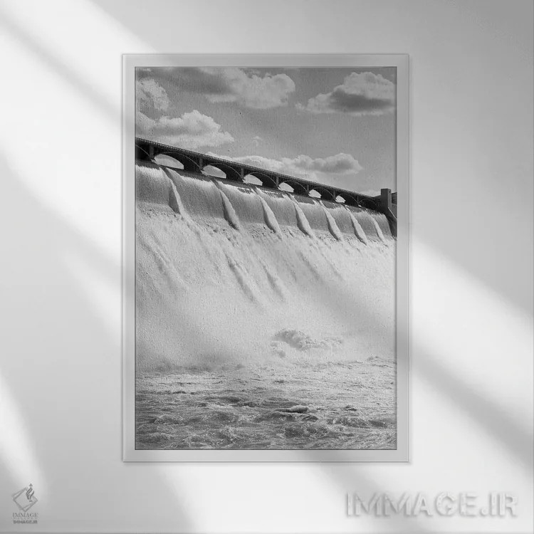 تابلو دکوراتیو سرریز سد گرند کولی در ایالت واشنگتن اثر تصاویر وینتج - نمای قابدار سفید