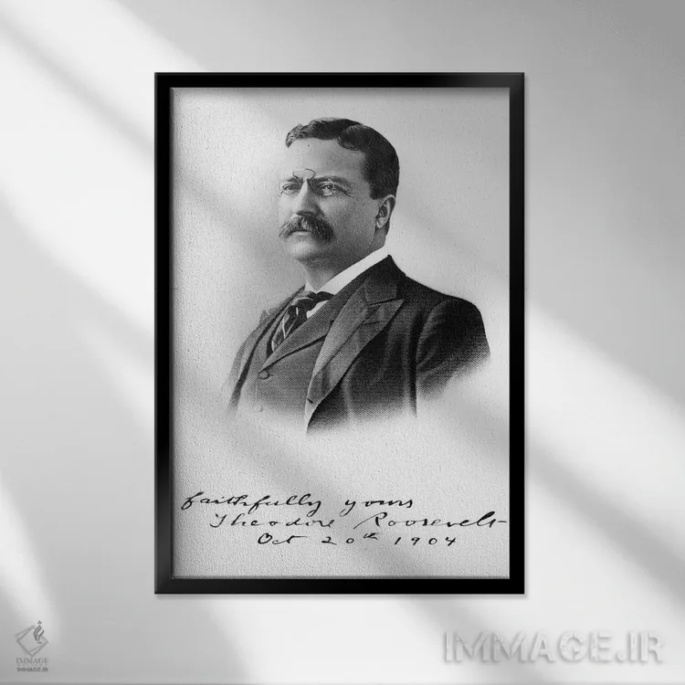تابلو دکوراتیو دهه ۱۹۰۰ پرتره تئودور روزولت، بیست وششمین رئیس جمهور ایالا… اثر تصاویر وینتج - نمای قابدار مشکی
