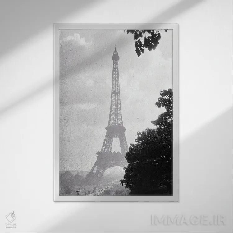 تابلو دکوراتیو برج ایفل به عنوان ورودی نمایشگاه جهانی ۱۸۸۹ پاریس فرانسه د… اثر تصاویر وینتج - نمای قابدار سفید