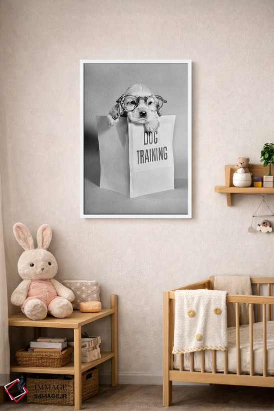 تابلو دکوراتیو توله سگ کاکر اسپانیل با عینک و دست روی کتاب راهنمای آموزش… اثر تصاویر وینتج - D4W