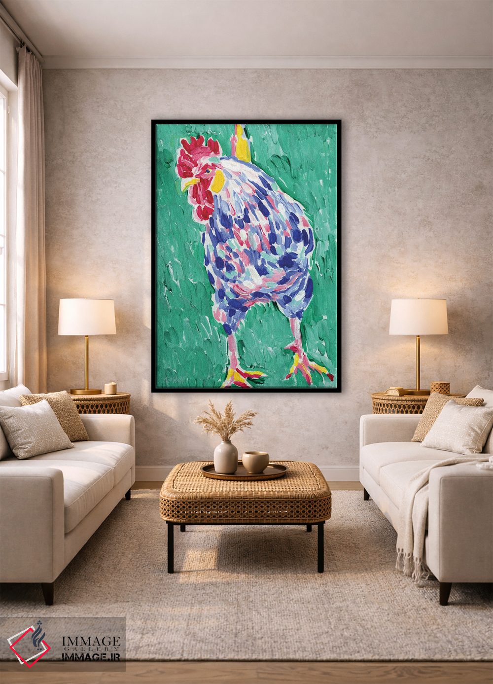 تابلو دکوراتیو خروس در میان علف ها اثر ویتالـی کوماروف - D1B