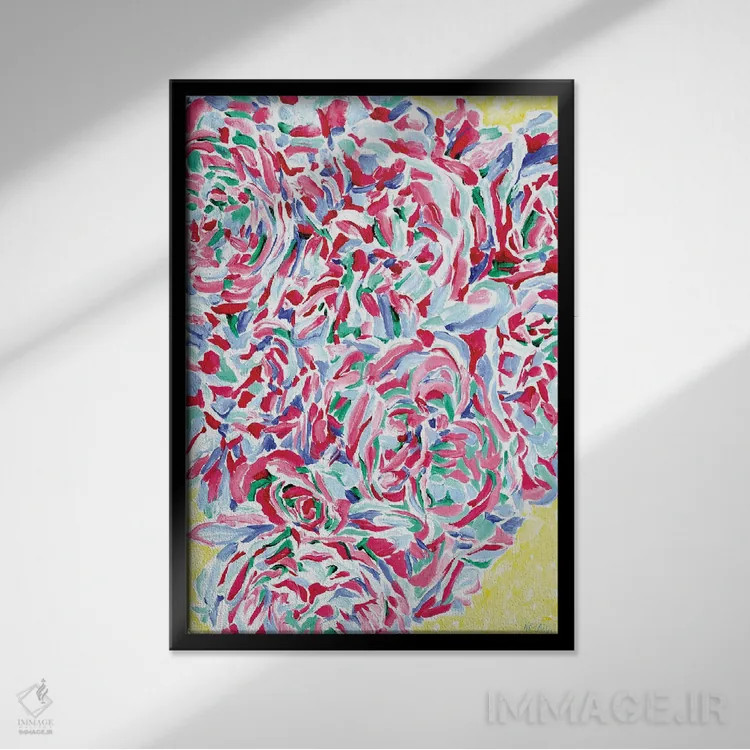 تابلو انتزاعی طبیعت بی جان گل رز اثر ویتالـی کوماروف - نمای قابدار مشکی