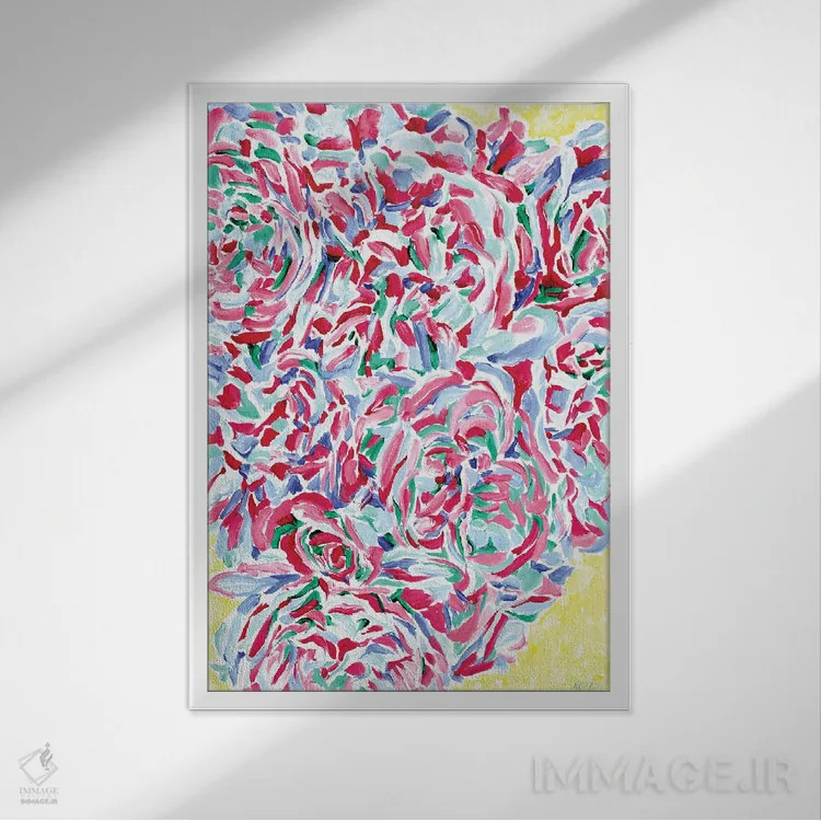 تابلو انتزاعی طبیعت بی جان گل رز اثر ویتالـی کوماروف - نمای قابدار سفید