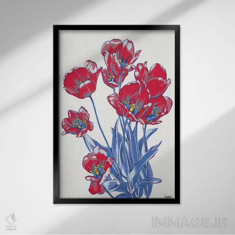 تابلو دکوراتیو دسته گل لاله اثر ویتالـی کوماروف - نمای قابدار مشکی