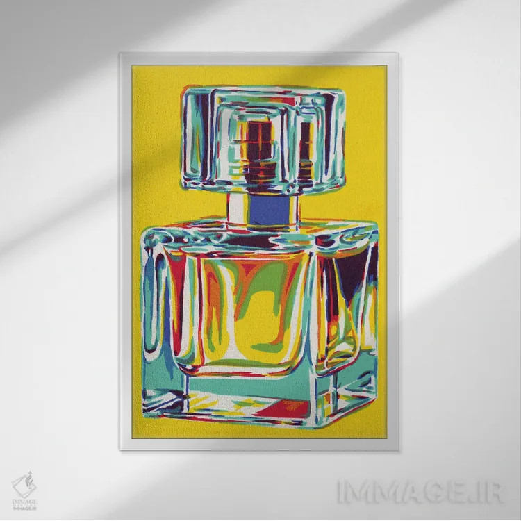تابلو دکوراتیو بطری عطر اثر ویتالـی کوماروف - نمای قابدار سفید