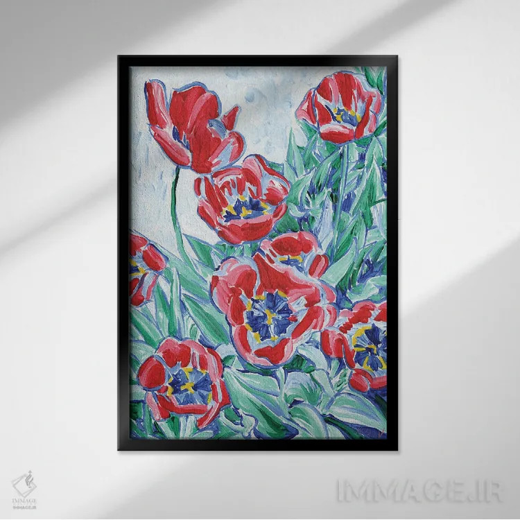 تابلو دکوراتیو دسته گل لاله اثر ویتالـی کوماروف - نمای قابدار مشکی